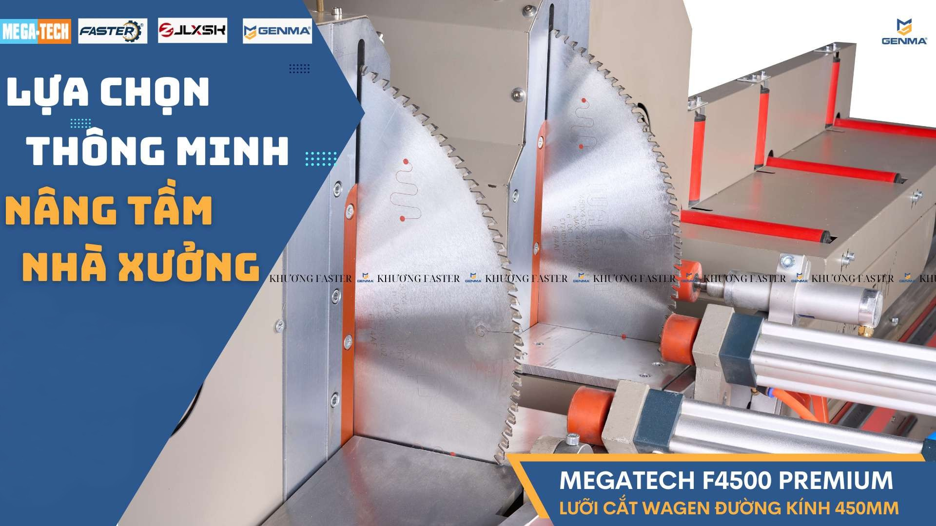 cận cạnh chi tiết dàn piston kẹp phôi trên máy cắt nhôm 2 đầu Megaetch F4500 Premium
