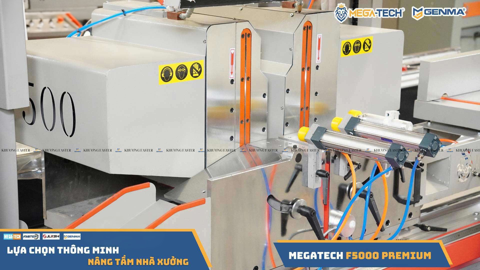 chi tiết đầu máy sau trên máy cắt nhôm 2 đầu Megatech F5000 Premium