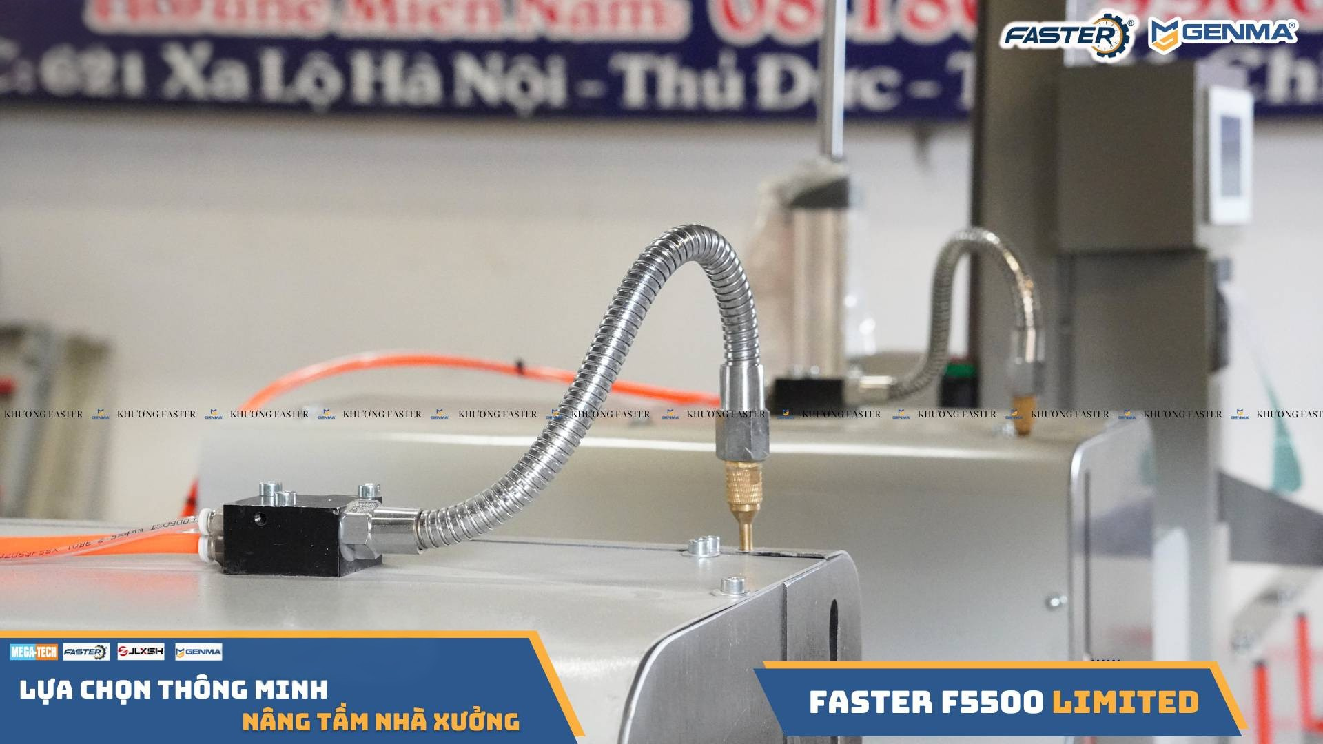 Vòi phun dầu inox cực bền của máy cắt nhôm 2 đầu faster f5500 limited