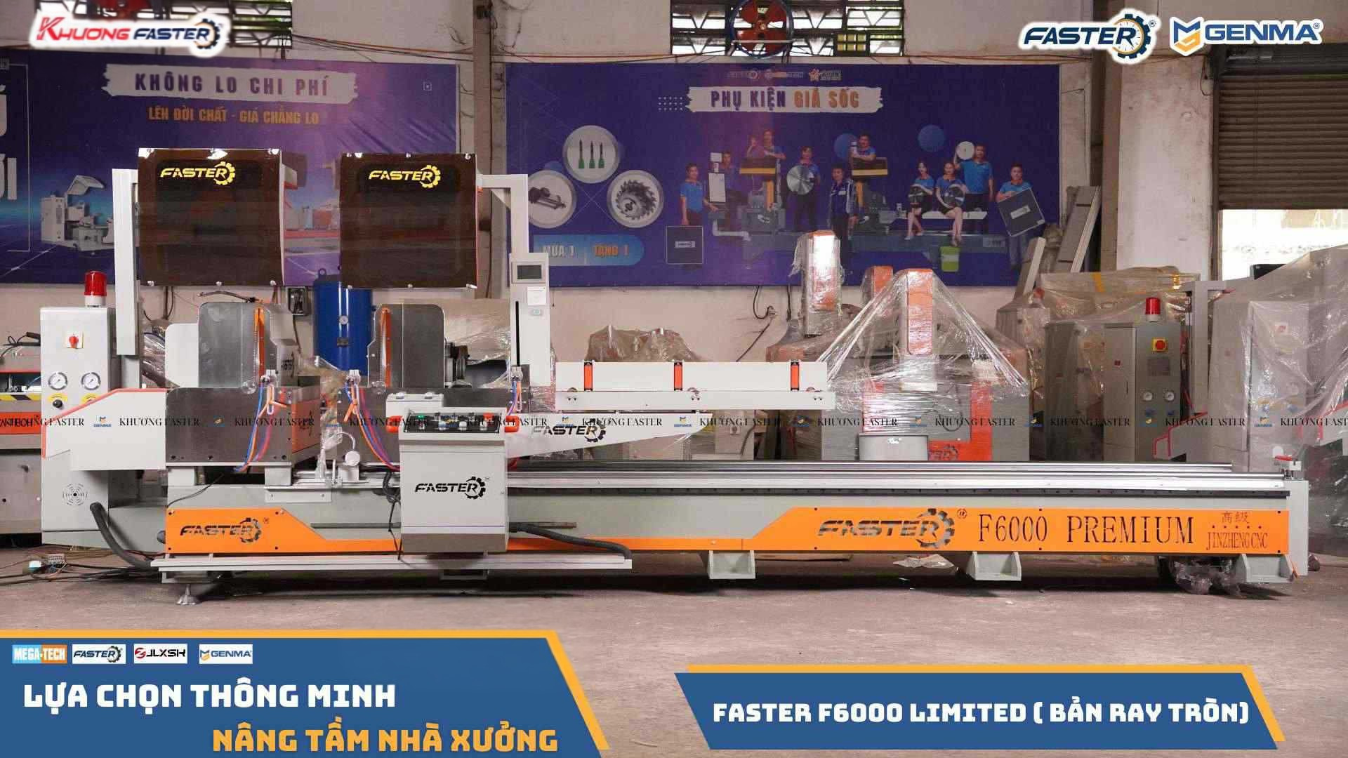 Máy cắt nhôm Faster F6000 Premium 2 đầu góc ngửa thiết kế công nghiệp