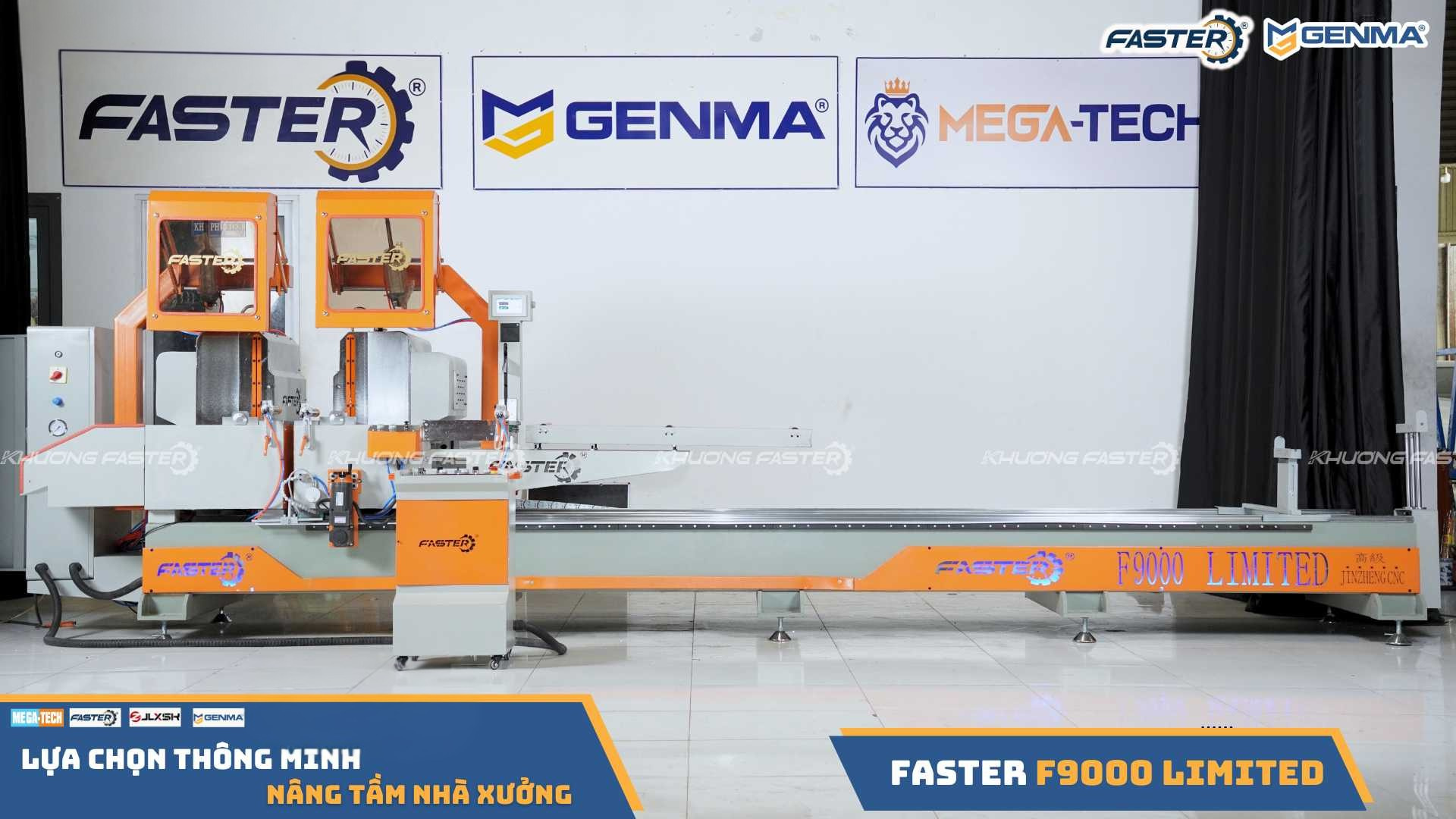 Máy cắt nhôm 2 đầu Faster F9000 Limited thước điện tử góc ngửa