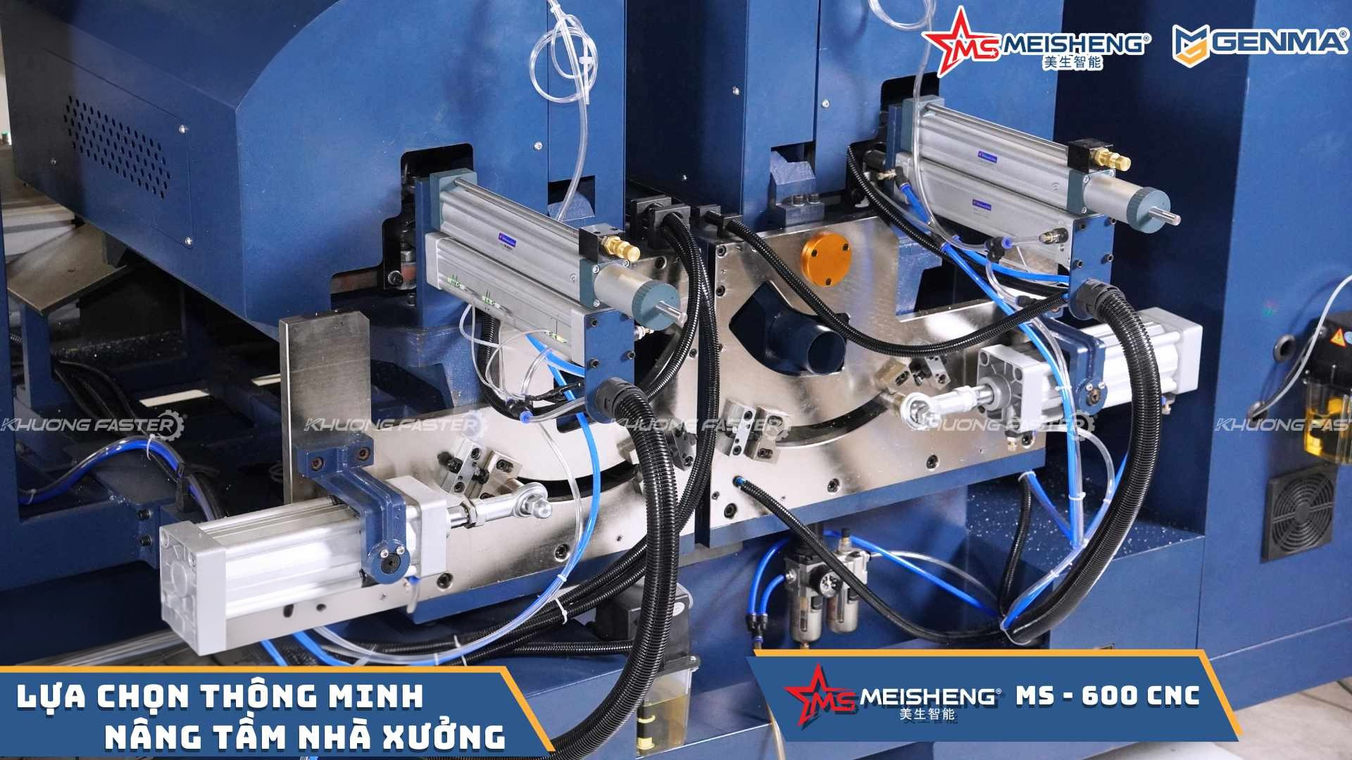 Tổng quan phía sau đầu máy cắt nhôm 2 đầu Meisheng MS 600 CNC