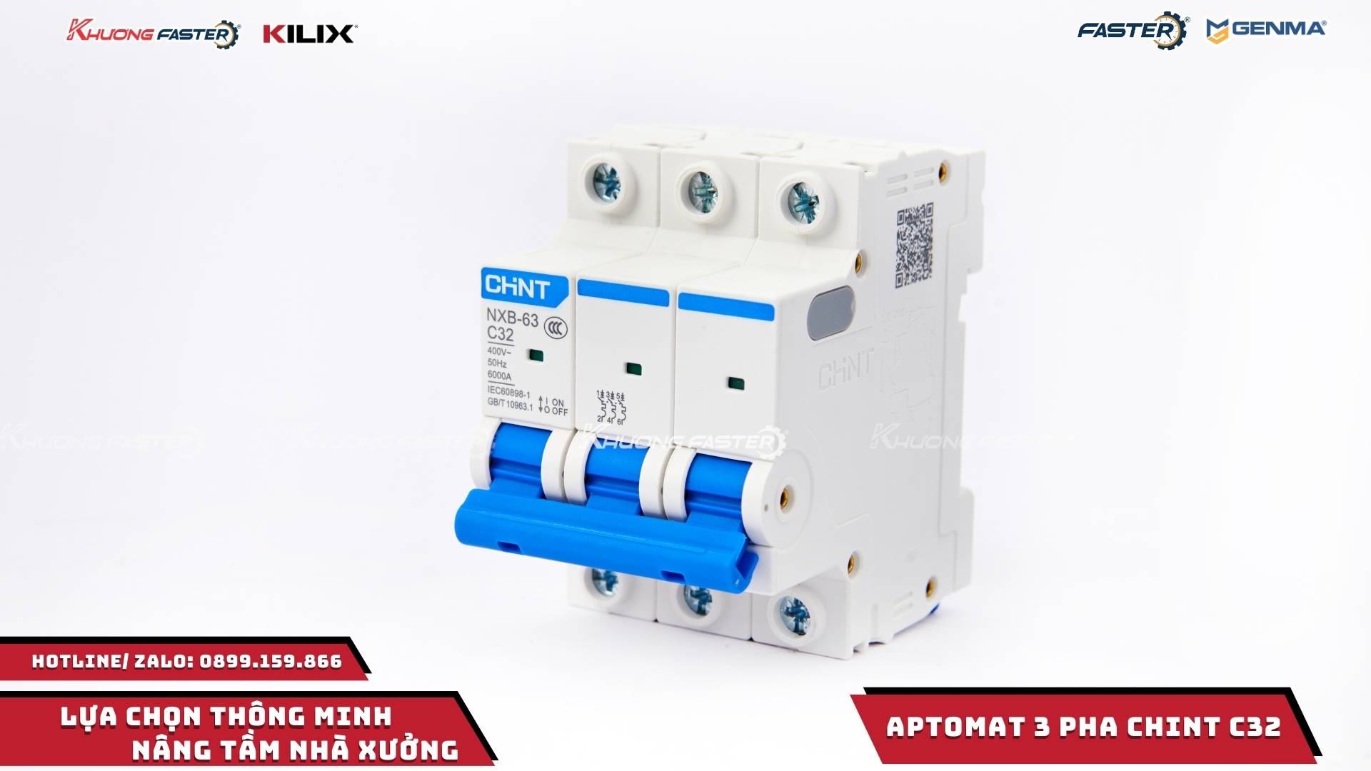 mcb chint c32 tổng thể sản phẩm đặt trên nền trắng