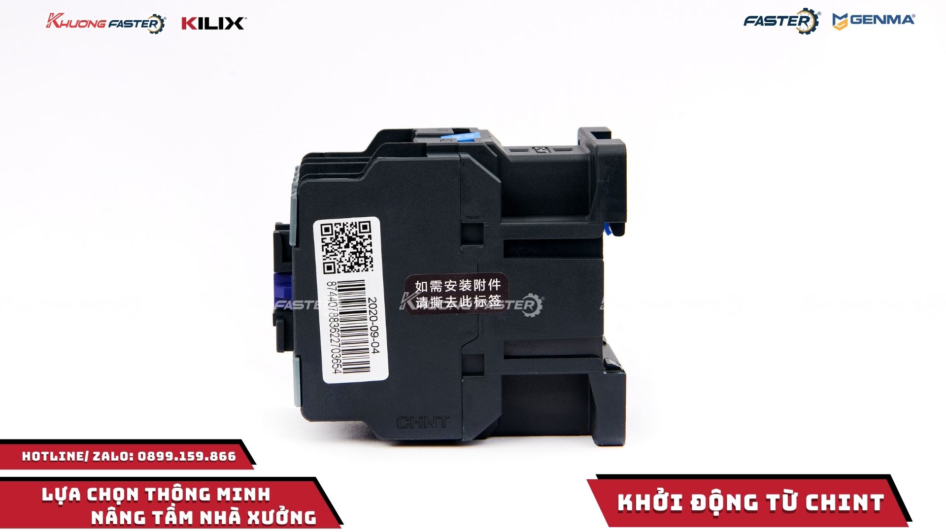 Mã số trên một khởi động từ chint được dán tem giúp truy rõ nguồn gốc dễ dàng