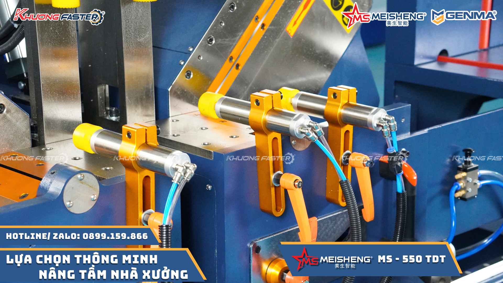 máy cắt nhôm Meisheng MS 550 cắt góc 90 và 135 độ chuẩn