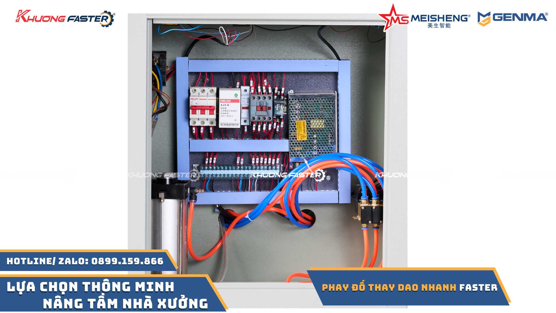 tủ điện sử dụng điện Delixil Nhật Bản của máy cắt nhôm 2 đầu Faster ray vuông thay dao nhanh